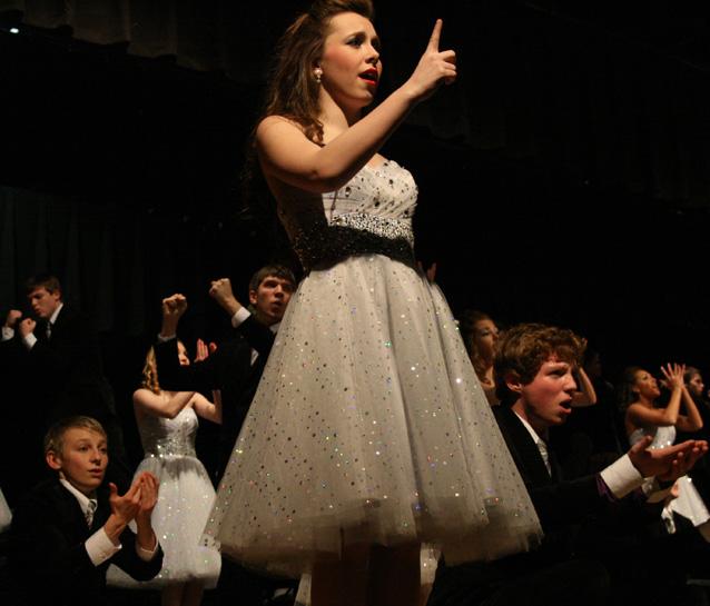 Senior Sarah Lewis sings the opener song Ready with the varsity Innovation show choir Friday Jan. 11 in the parent performance. The composer, Joey Contreras tweeted at Innovation about their performance of the song.