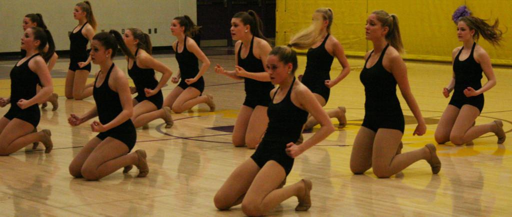 Varsity dance team dances to the song Awake My Soul in the first act. The varsity team placed third at state Dec. 1 with this routine. 