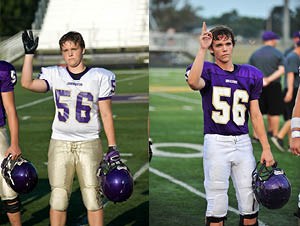 Now junior Austen Knowlton waves to the crowd during football (left) sophomore year and (right) junior year. 