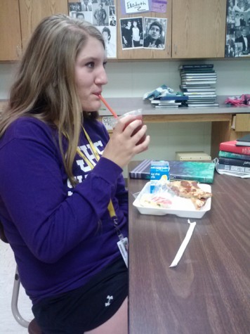 Senior Shana Hudson drinks an Apple Cherry Chill during B lunch. Apple Cherry Chill is one of the six smoothies provided by the JambaGo self-service machine.