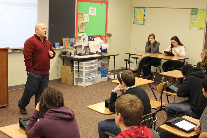 Jesse Dowell talks to his Advanced Placement (AP) Psychology class about preparing for the AP test at the end of the year. Next year, AP Psychology will be a dual credit class, meaning students will not need to take the AP test to receive college credit.