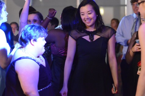 Sophomore Becky Scoles dances with senior Selena Young. The two danced almost all night. The Friendship Ball was held on March 28th.