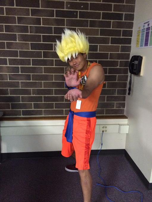 Senior Nick Young dresses as Goku from the show Dragon Ball Z for character day. 