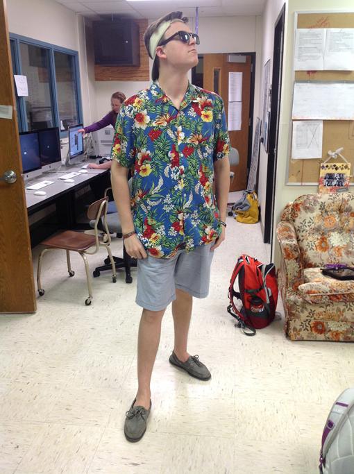 Junior Joe Thatcher dresses for Beach day. 