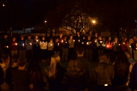 A large group of students gather in memory of sophomore TJ Sandstoe, who passed away in Sept.
