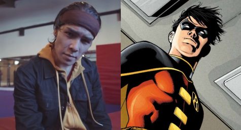 (Left) Ryan Potter at the end of the video featuring himself as Robin.