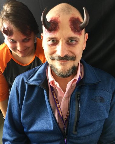 English teacher Ed Walker sports demon horns