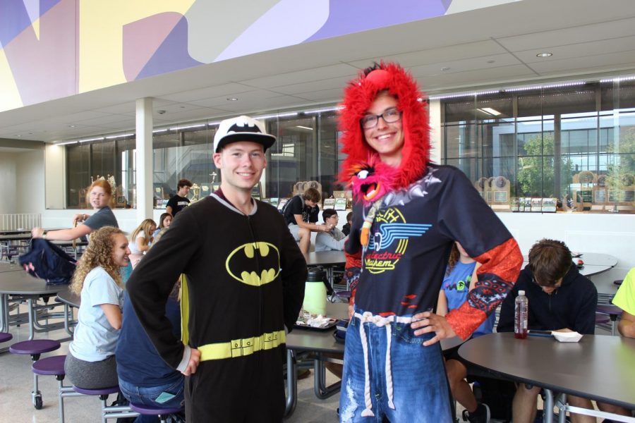 Kyle Geerts 20 and Crayton Mitchell 20 don their superhero pajamas. Monday was Pajama Day during homecoming week.