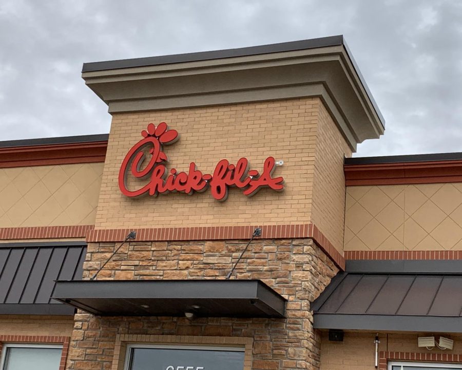 Chick-Fil-A as seen from the outside of the building.