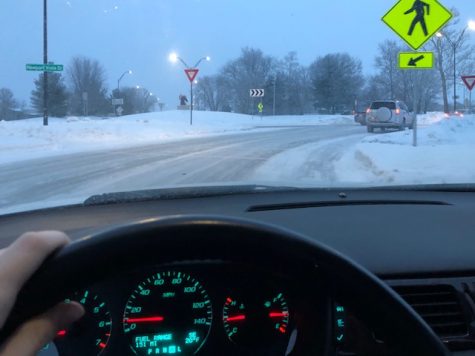 Me driving my car on the slick ice round-a-bout.
