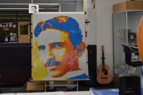 Austin Ledesma created his largest ever Rubik's cube mosaic of famous electrical engineer, Nikola Tesla.