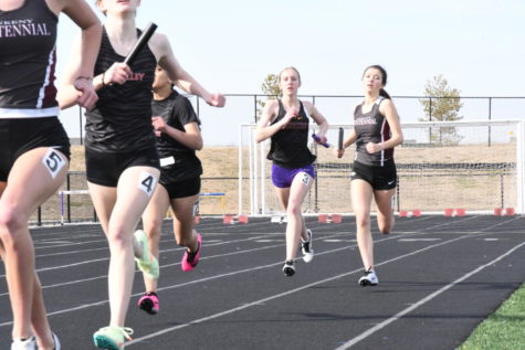 Maggie Burry 24 running the final strech in the sprint medley. There were four schools participating being ACHS, VHS, DCHS, and JHS. 