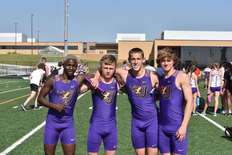 Joshua Anglo 25 Tatum Fox 23 Jared Klahn 23 and Owen Ellsworth 23 after placing 2nd in the boys sprint medley. The Dragons will be sending a number of athletes to state track at Drake on May 19th.